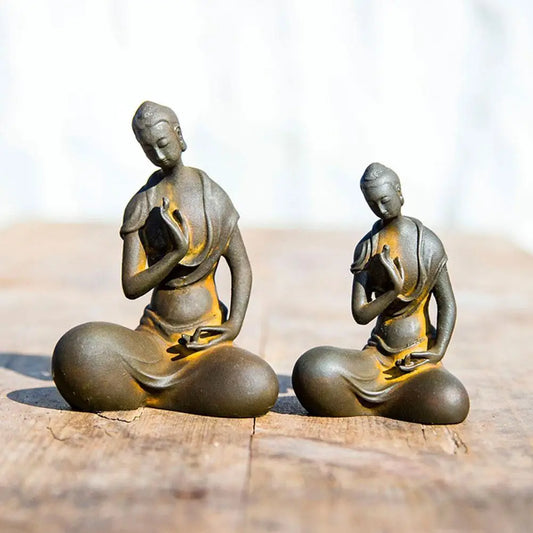 Mini Buddhist Monks Figurines Garden Buddha Zen Statue Tibetan Buddha Figurines Garden Ornament Meditating Buddha Sculpture