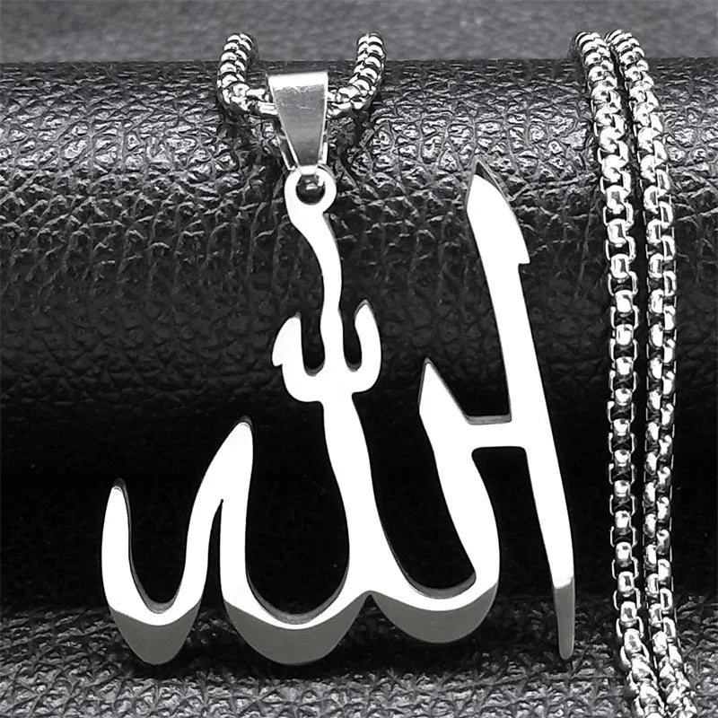 Islamic Arab Allah God Name Pendant Necklace for Men Women Stainless Steel Gold Color Islam Muslim Chain Amulet Jewelry collier