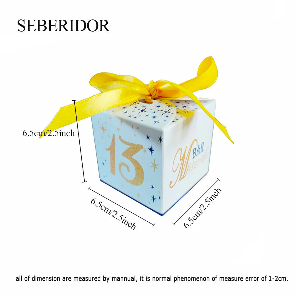 20PCS Kids Boy Bar Mitzvah Party Favor Mini Paper Guest Gift Candy Box Blue Girl 12th 13th Birthday Ceremony Events Decor