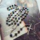 QIGO Vintage Rosary Necklace Acrylic Heart Beads Strand Long Cross Pendant Religious Prayer Jewelry