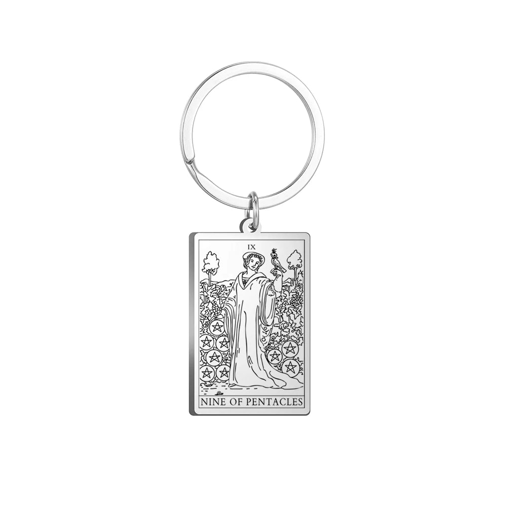 Dawapara Tarot Cards Keychains Stainless Steel Vintage Amulet Good Luck The Major Arcana Keyring Wiccan Jewelry
