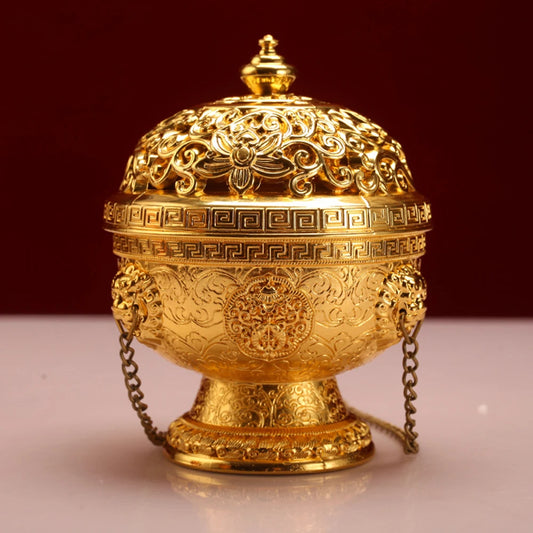 Small Tibetan galsang flower hanging incense burner, Alloy eight-auspicious spice powder incense burner, Home aroma ornaments