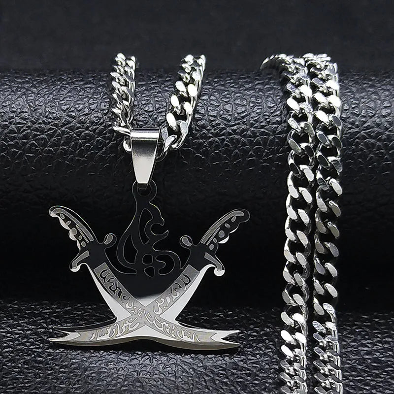 Islamic Imam Ali Zulfiqar Sword Pendant Necklace for Women Men Stainless Steel Gold Color Arabic Religion Chain Jewelry NZZZ764