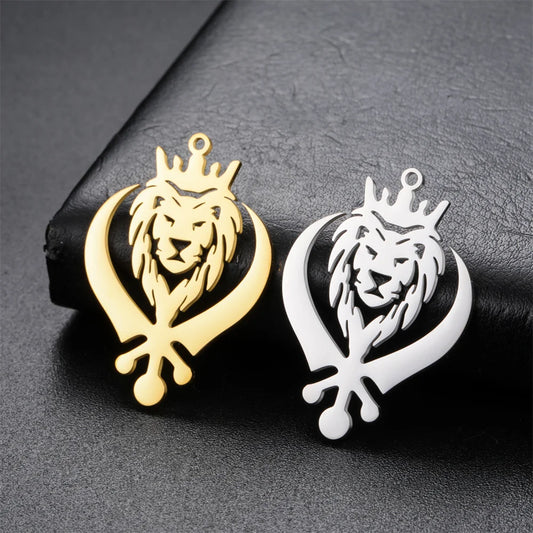 5 pcs Crown Lion King Charms Stainless Steel Sikh Symbol Khanda Pendants for Necklace Keychain Jewelry Making Handmade DIY Gifts