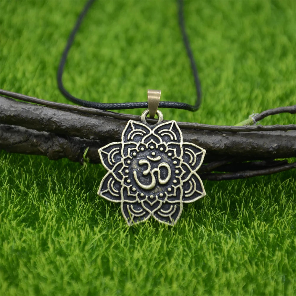 Om Yoga Lotus Flower Pendant Necklace Religious Buddha Mandala Meditation Spiritual Indian Jewelry