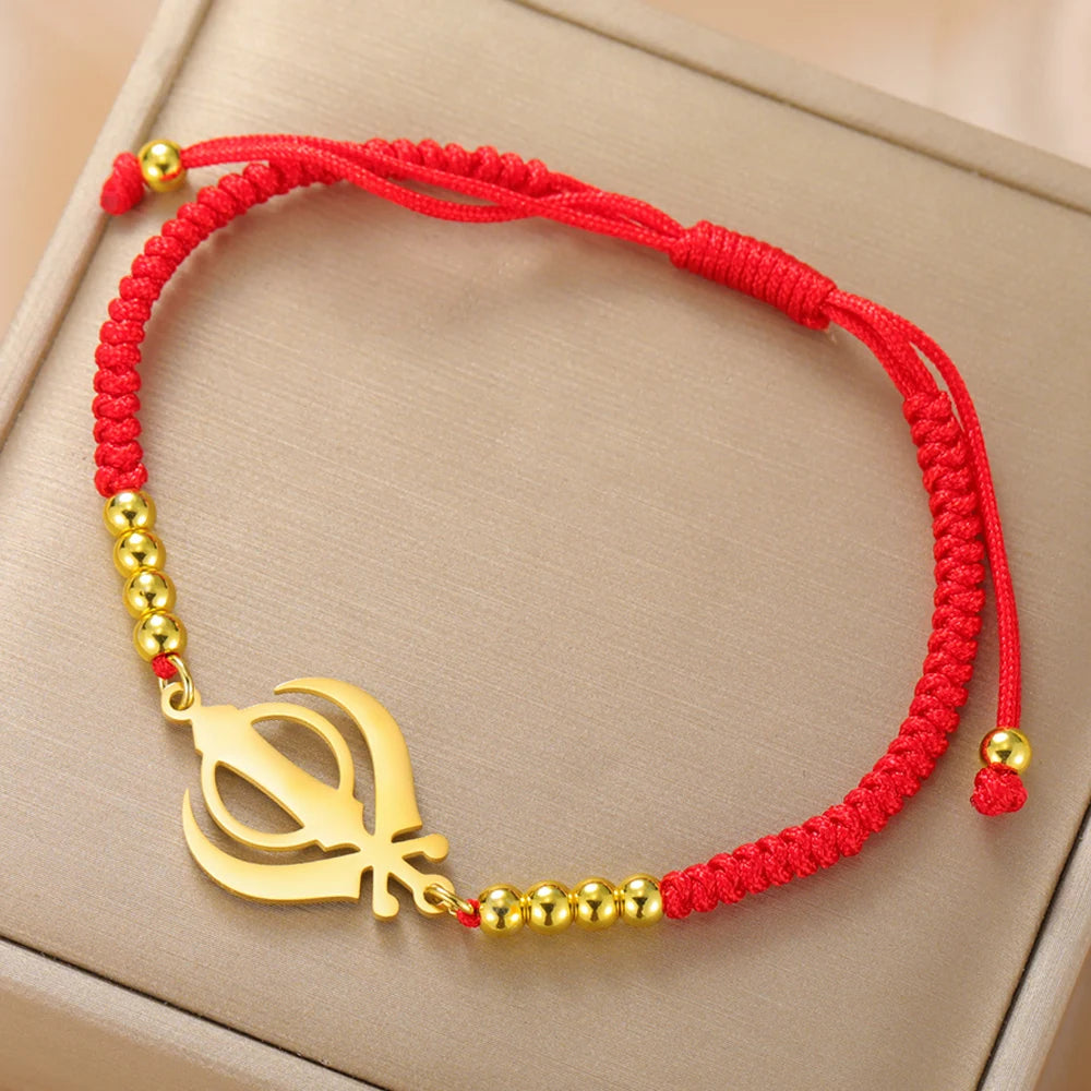 Dawapara Sikh Religious Symbol Khanda Bracelet Sikhism Sword Protection Amulet Stainless Steel Beads Bracelet Couple Gift
