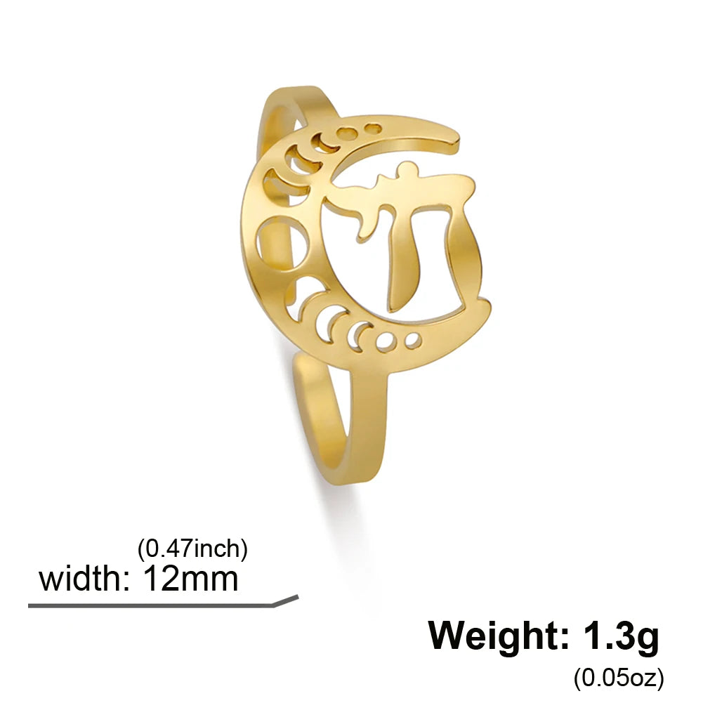 Dawapara Classic Map Women Ring Jewish Chai Hebrew Letter Life Symbol Jewish Jewelry Judaic Stainless Steel Wedding Band