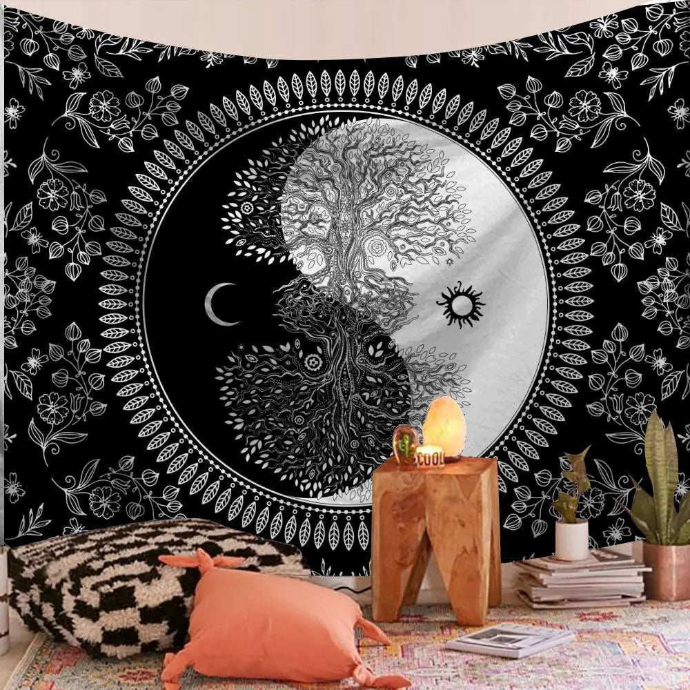 Wall Hanging Indian Mandala Tapestry Psychedelic Bohemian Home Decoration Aesthetic Living Room Background Cloth Beach Yoga Mat