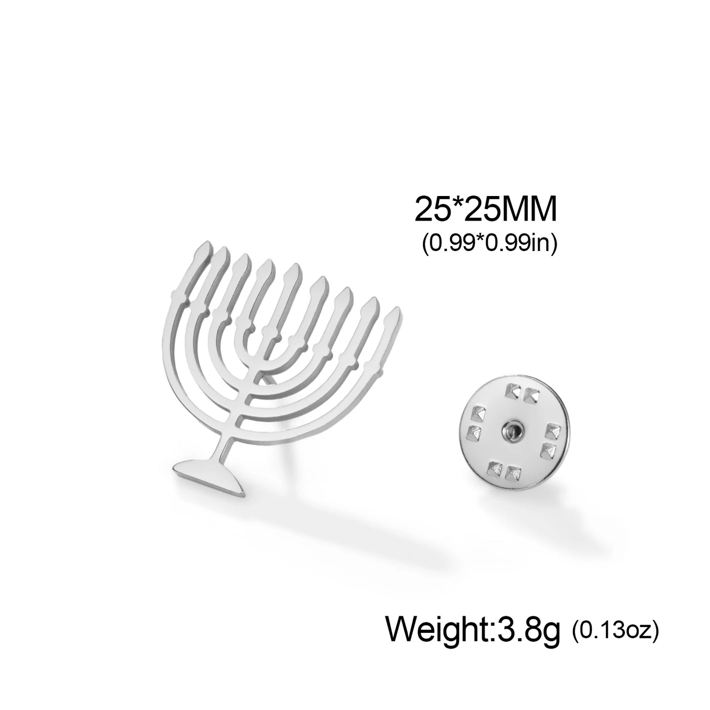 Jewish Menorah Candle Holder Brooch for Women Men Stainless Steel Faith Lamp Shirt Suit Badge Pin Religious Judaica Accessories