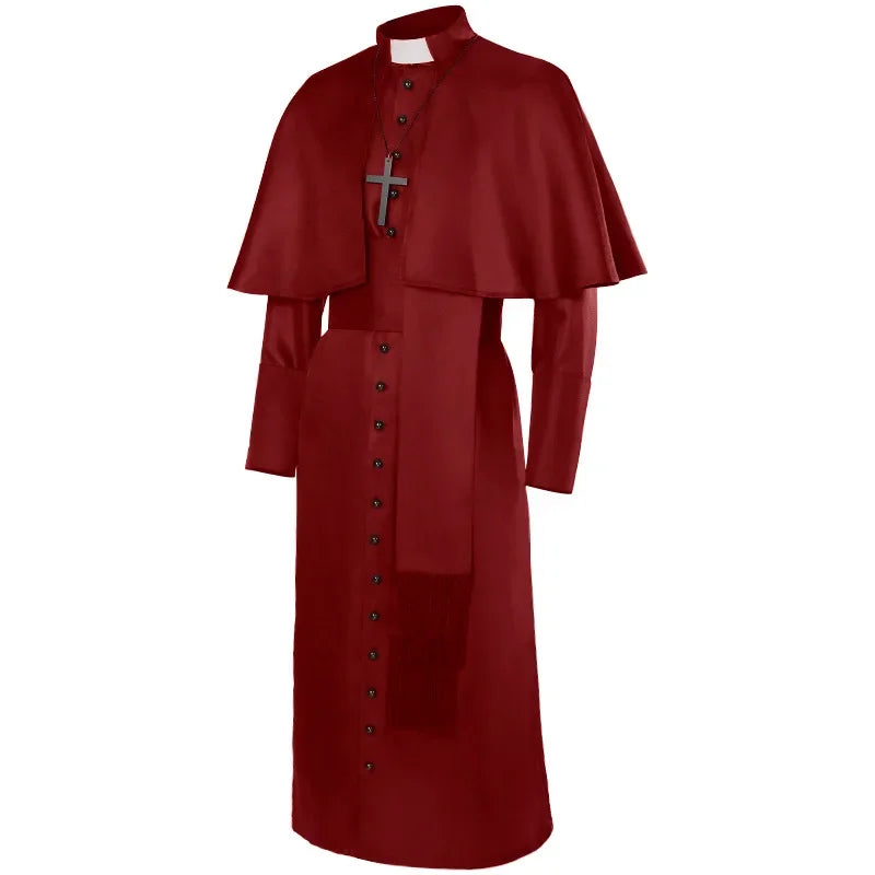 Medieval Priest Costume Catholic Church Religious Roman Retro Pope Pastor Father Mass Missionary Robe Clergy Cassock Full Sets$