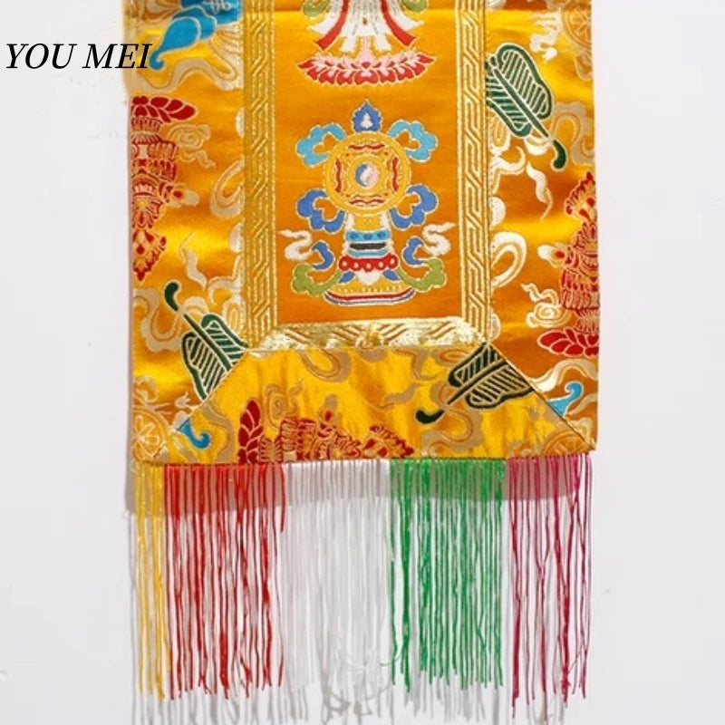 1Pcs Tibetan Style Embroidered Flags,1.4m Auspicious Dragon Pattern Home Decor Hanging Banner Buddhist Item Altar Prayer Flags