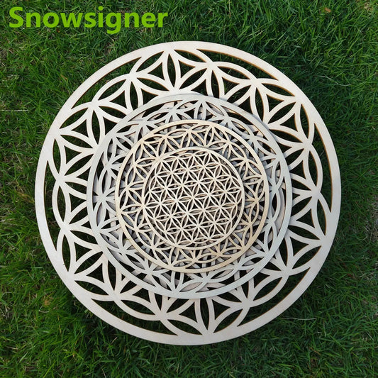 Wholesale 15/20/30cm High Quality Wooden Sign Flower Of Life Sacred Geometry Home Decoration Wood Coaster for Home Wall Decor