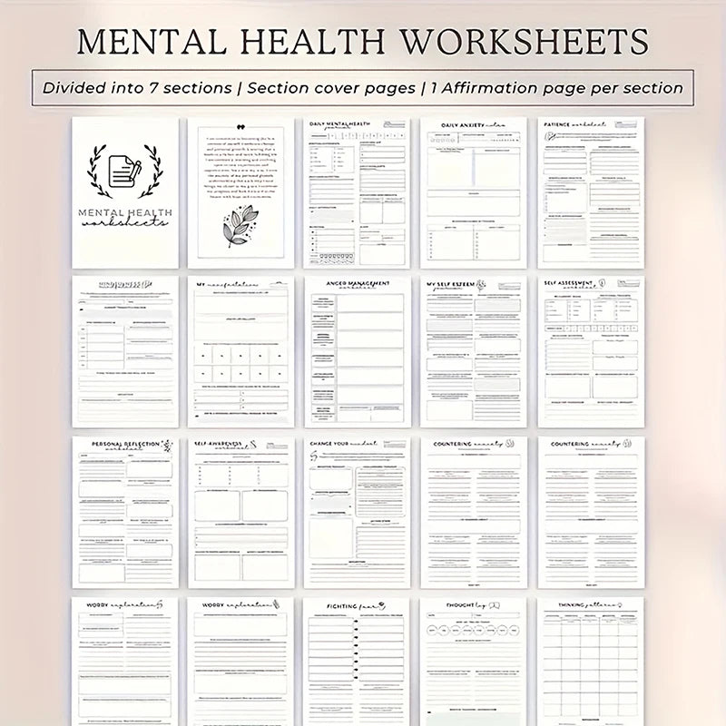 【W】Mental Health Journal Anxiety & Guided Journal Self Care Journal To Practice Positive Thinking ADHD Planner With Mood Tracker
