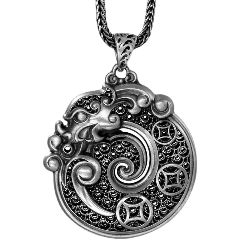 Vintage Relief Dragon Pendant For Men Jewelry Blessing Lucky Coin Safety Buckle Pendant Male Choker Accessories