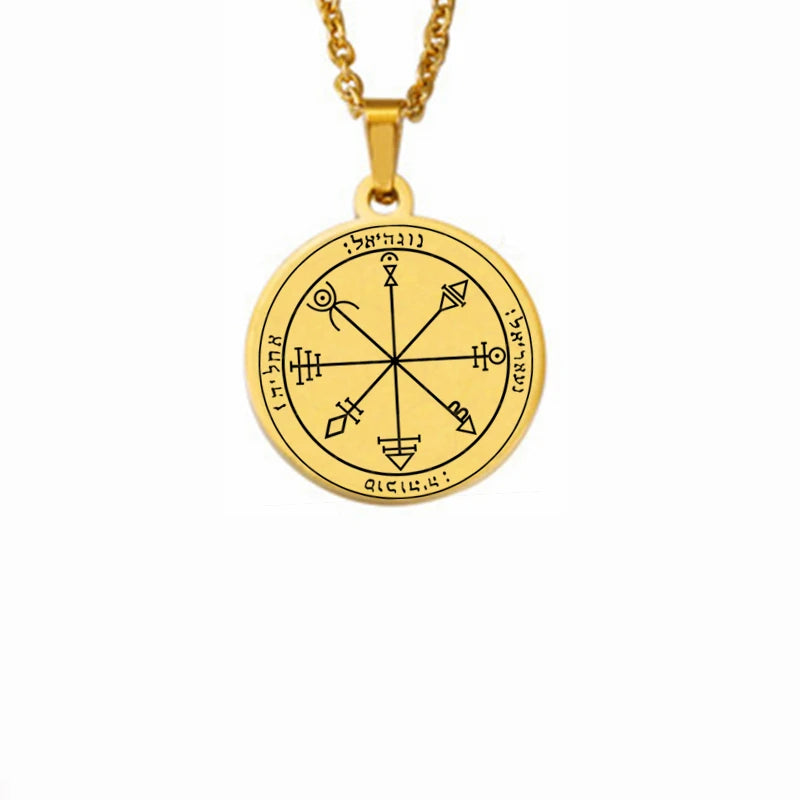 King Solomon Seal Talisman Amulet Jewelry Prosperity Manifest Love Pentacles Coin Medallion Stainless Steel Pendant Necklace