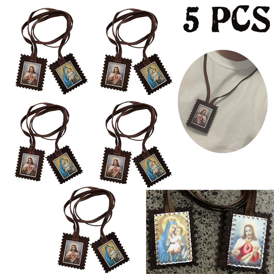 5Pcs/Lot Church Group Prayer Baptism Communion Sacraments Gifts Our Lady of Mt. Carmel and Sacred Heart of Jesus Scapular Badges