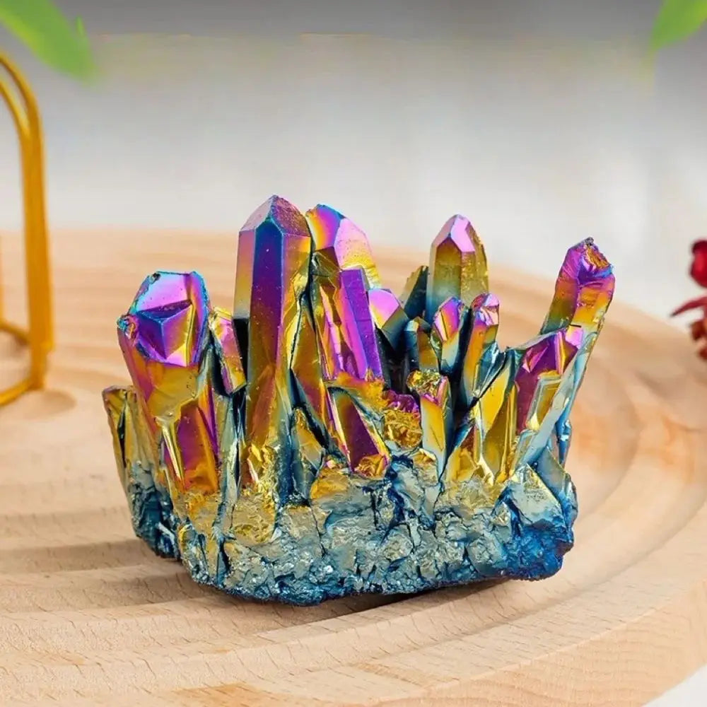 Natural Rough Rainbow Titanium Plating Aura Quartz Clusters Spiritual Crystals Gemstone Healing Stones Specimen for Decor