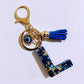 Blue Resin Initial Keychain - Evil Eye Letter Charm with Rhinestones & Tassel, Stylish Gift for Women, Lobster Clasp Accessory