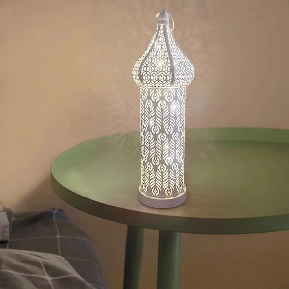 Home Ornament Iron Art Moroccan Night Light Hollow Battery Powered Ramadan LED Light Vintage Masjid Lantern Mosque