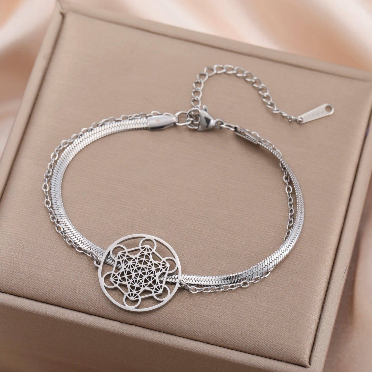 Skyrim Archangel Seal Metatron Pendant Bracelet Stainless Steel Male Female Buddhist Hindu Talisman Sacred Geometry Jewelry Gift