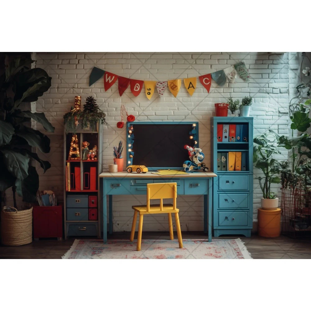 Back To School Season Backdrop Bookcase Blackboard Book Pencil Table Children Graduation Holiday Party Photography Background