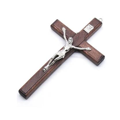 1pcs Handmade Wooden Cross Christ Statue Religious Prayer Hand Holding Pendant