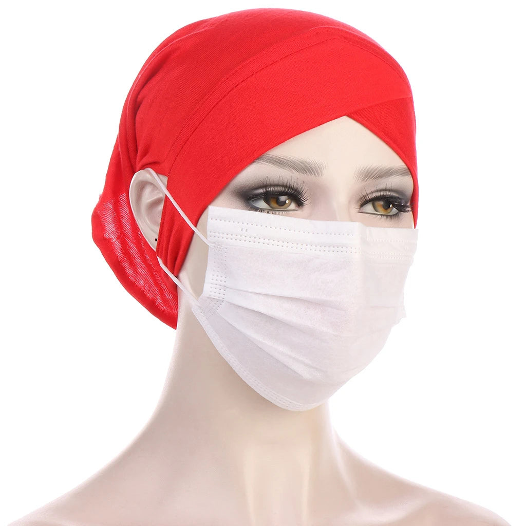 2026 New Jersey Earhole Underscarf Cap Forehead Cross Elastic Muslim Inner Hijab Caps Islamic Female Headscarf Turban Bonnet
