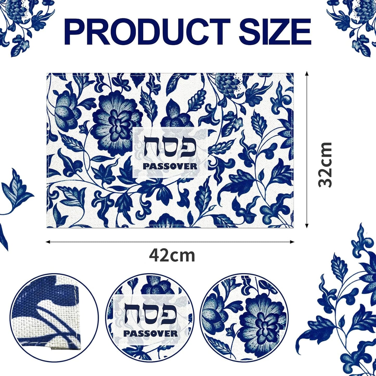 4Pcs Passover Linen Placemats Jewish Holiday Party Table Decor Washable Seder Matzo Table Mats Passover Decorations