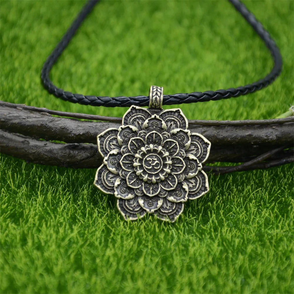 Om Yoga Lotus Flower Pendant Necklace Religious Buddha Mandala Meditation Spiritual Indian Jewelry