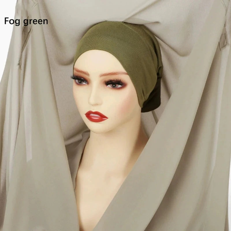 Premium Chiffon Hijab With Bulit-in Magnets Solid Color Easy To Wear Shawl Wrap With Undercap For Muslim Women