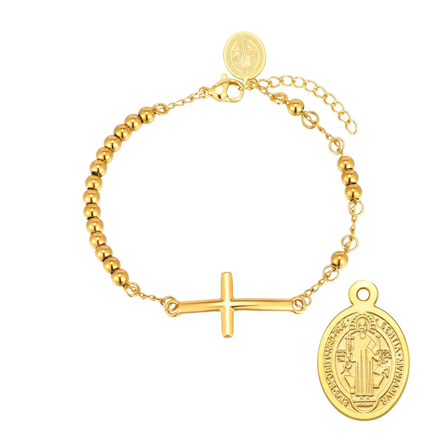 Women's Rosary Cross Virgin Mary Bracelet,Stainless Steel Vintage Charm Beaded Bracelets,Religious Prayer Jewelry Gifts