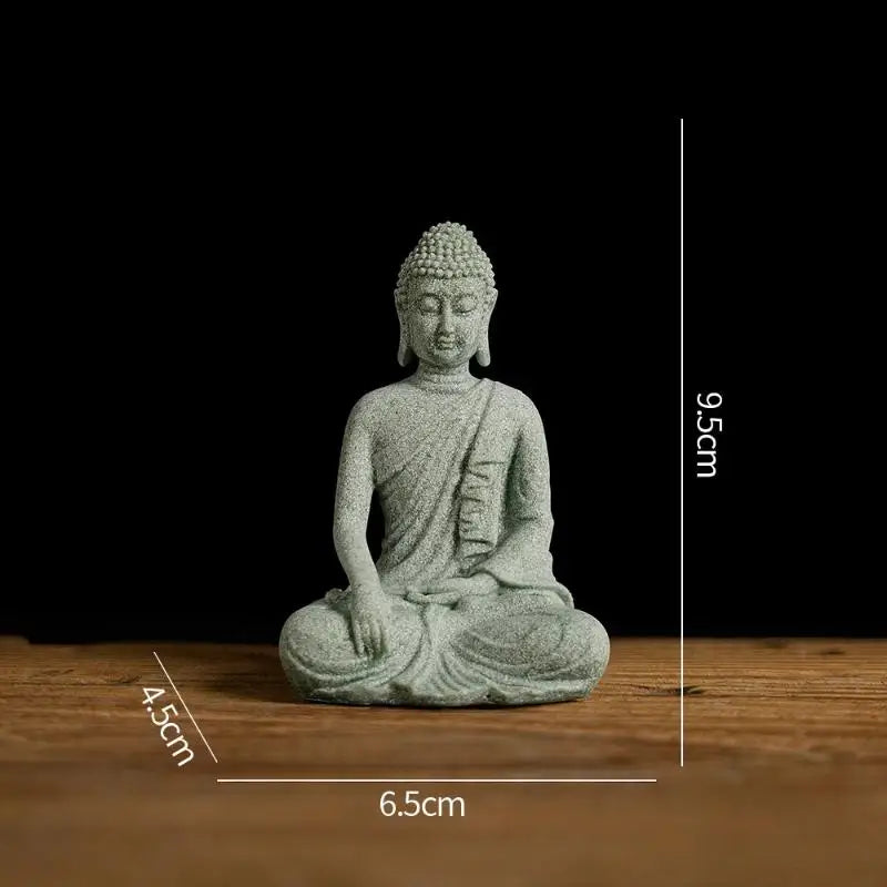 1Pcs Mini Buddhism Figurine Desk Decor Zen Statue Green Sandstone Thailand Ornament Buddha Garden Statue Fish Tank Decor〔Nest〕