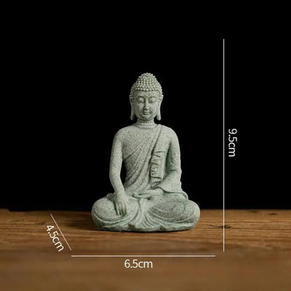1Pcs Mini Buddhism Figurine Desk Decor Zen Statue Green Sandstone Thailand Ornament Buddha Garden Statue Fish Tank Decor〔Nest〕