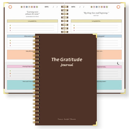 A5 Gratitude Journal Notebook, Mindfulness Journal with Prompts, Spiral Bound Notebook for Positive Thinking, Mood Tracker