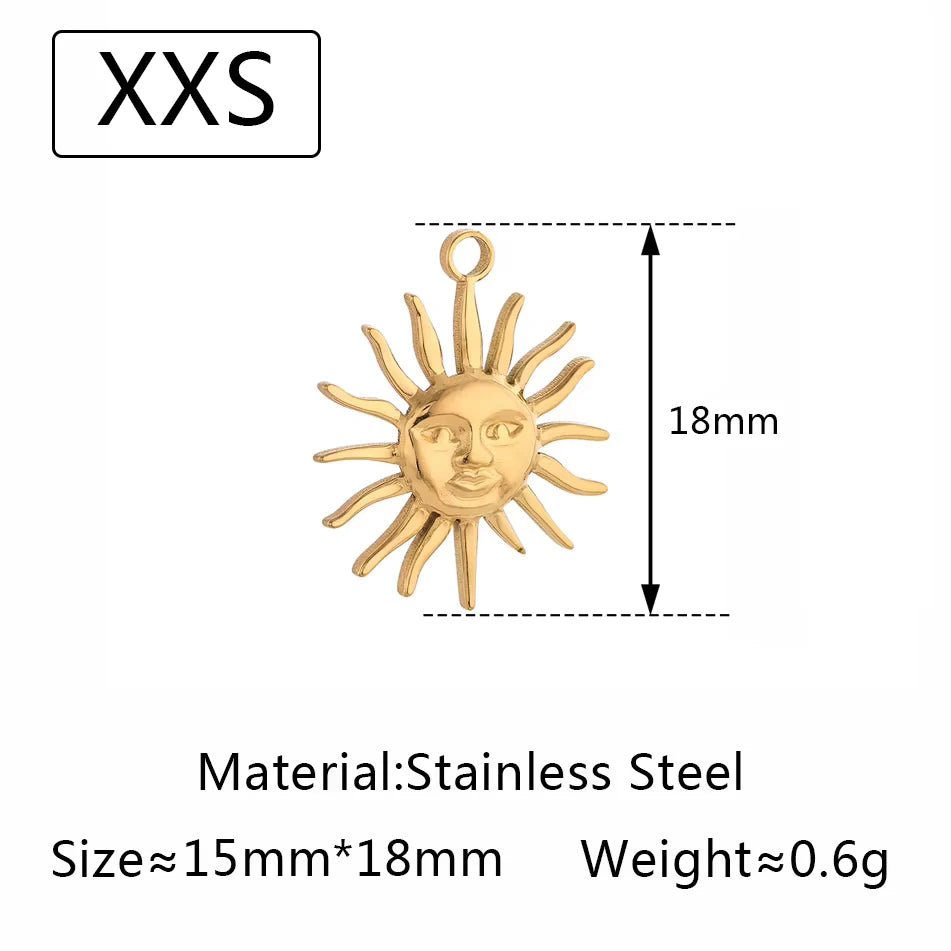 3Pcs Large Casting Vortex Face Sun Charms Stainless Steel Heart Celestial Pendants Fashion Jewelry Making DIY Bracelets Necklace