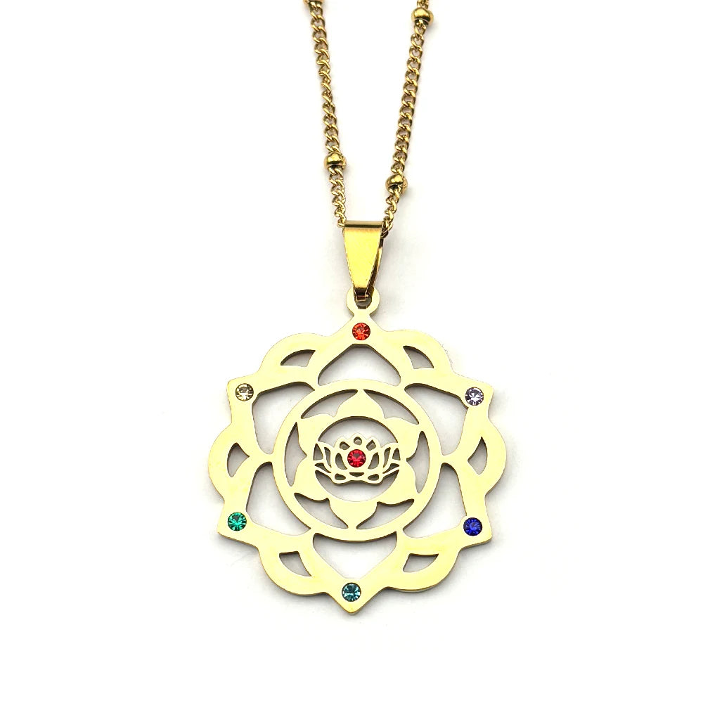 7 Chakra Sacred Geometry Metatron Necklace for Women Flower of Life Stainless Steel Stone Necklaces Reiki Healing Jewelry 9758