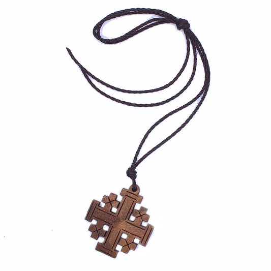 Simple Religious Necklaces Wooden Jerusalem Cross Pendant Necklaces Women Men Christian Religious Prayer Jewelry Accessory Gifts