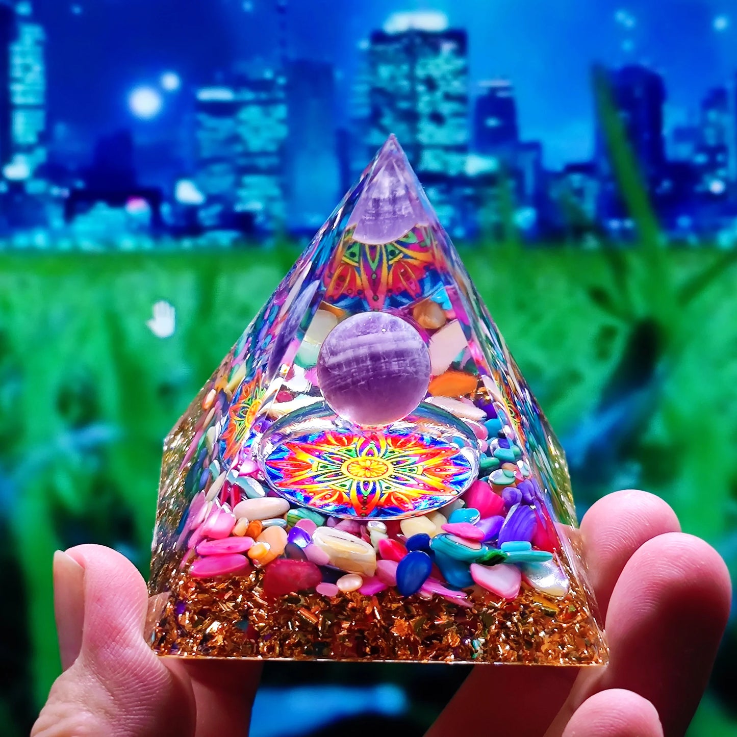 Energy Pyramid Orgonite Reiki Natural Amethyst Ball Healing Crystals Chakra Tool Ornaments Resin Stones Craft Kids Gift Pyramid