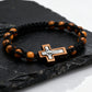 Crucifix Cross Beaded Bracelets for Men, Brown Wooden Bead Adjustable Woven Rosary Wristband,Religous Jewelry
