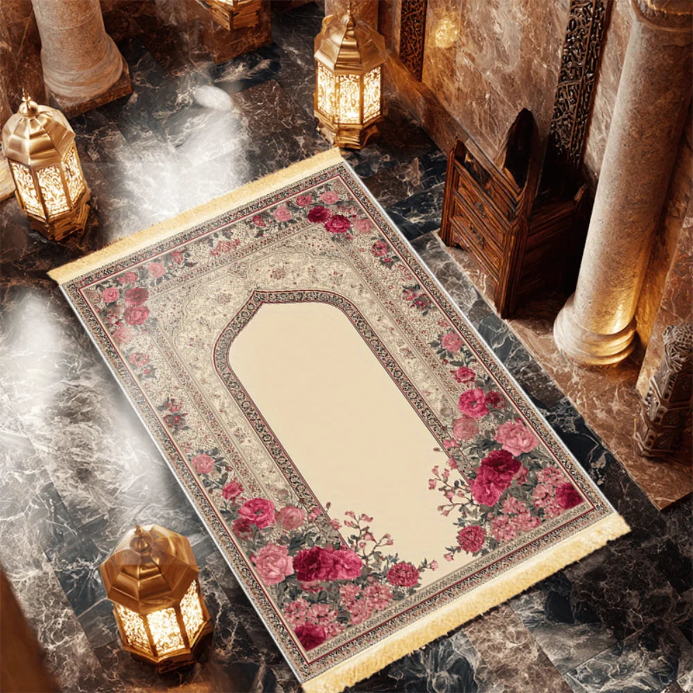 VIKAMA Islamic Prayer Mat With Tassel, Folding Travel Rug For Muslim, Outdoor Portable Janamaz, Pilgrimage Carpet, Ramadan Gift