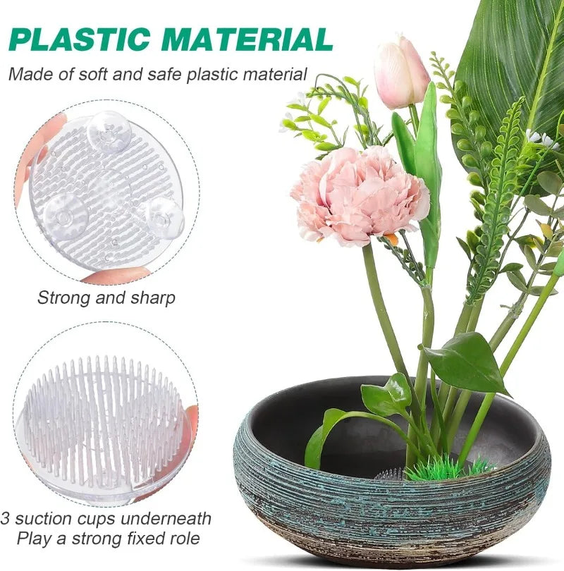 Round Ikebana Stem Holder Clear Flower Suction Cup Holder Flower Arranging Fixed Base Pot Vase Floral Rubber Bracket Home Decor