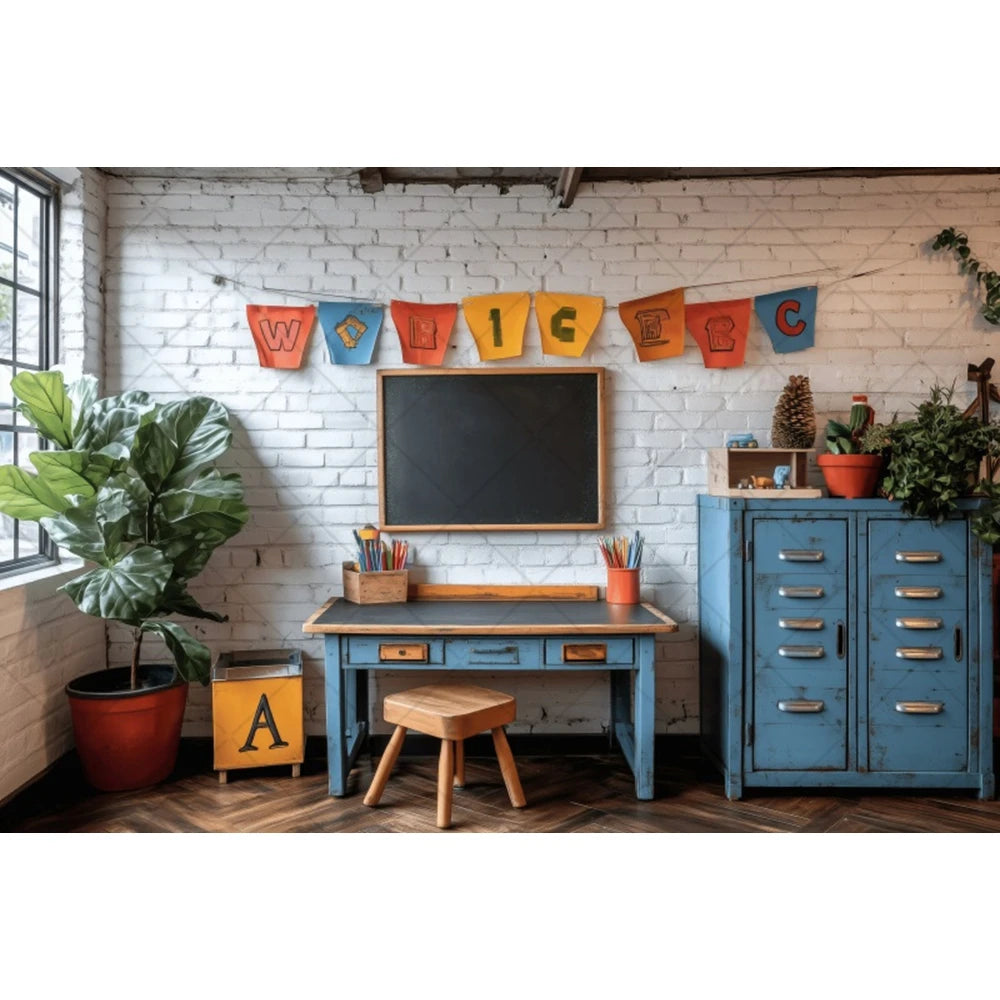 Back To School Season Backdrop Bookcase Blackboard Book Pencil Table Children Graduation Holiday Party Photography Background