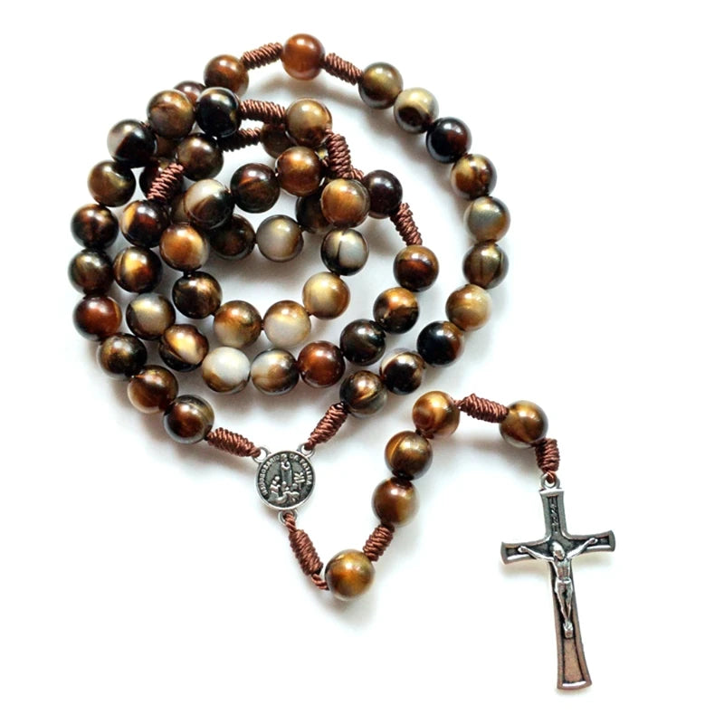 Vintage Rosary Catholic Prayer Beads Necklace Christ Jesus for Cross Pendant Necklace Beaded Religious Jewelry Gift