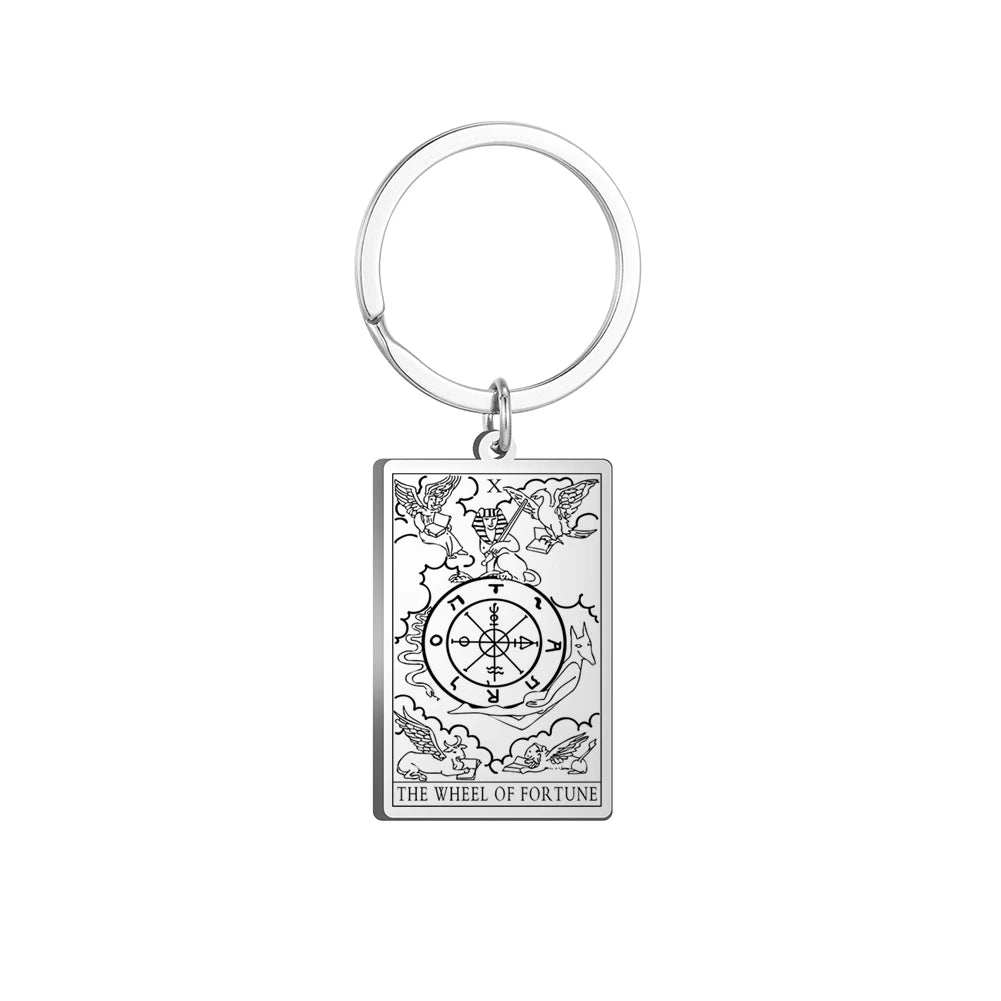 Dawapara Tarot Cards Keychains Stainless Steel Vintage Amulet Good Luck The Major Arcana Keyring Wiccan Jewelry