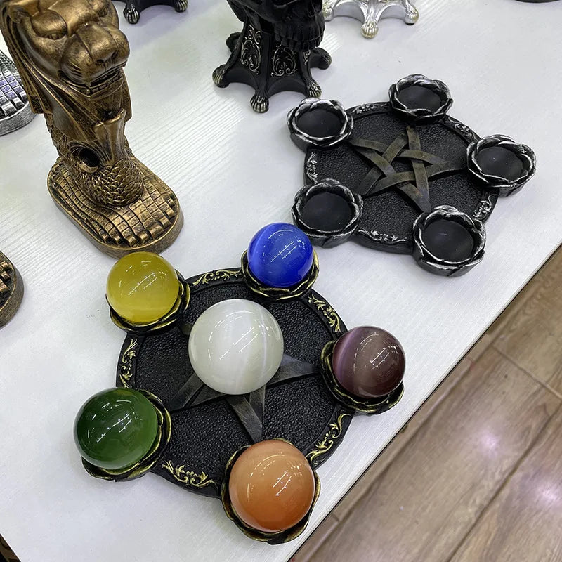 Crystal Ball Holder Astrology Pentacle Altar Plate Resin Tealight Holder Tray Witchcraft Altar Supplies Home Decor