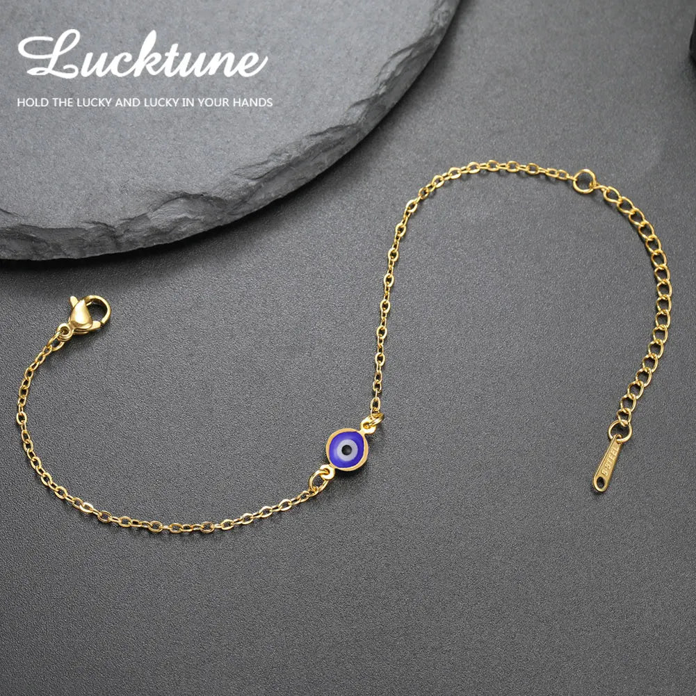 Lucktune Stainless Steel Turkey Evil Eye Bracelets for Women Flat Blue Evil Eye Lucky Chain Charm Bracelet Jewelry Pulsera Gifts