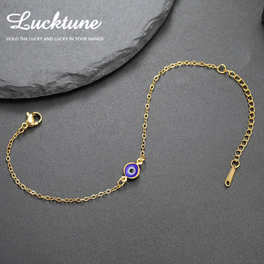 Lucktune Stainless Steel Turkey Evil Eye Bracelets for Women Flat Blue Evil Eye Lucky Chain Charm Bracelet Jewelry Pulsera Gifts