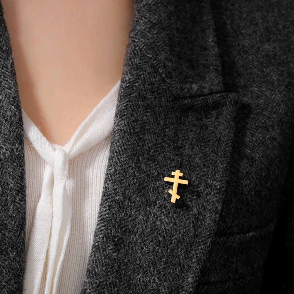 Dawapara Stainless Steel Orthodox Cross Women's Brooches Lapel Pin Religious Christian New Year Gift Minimalism Jewelry