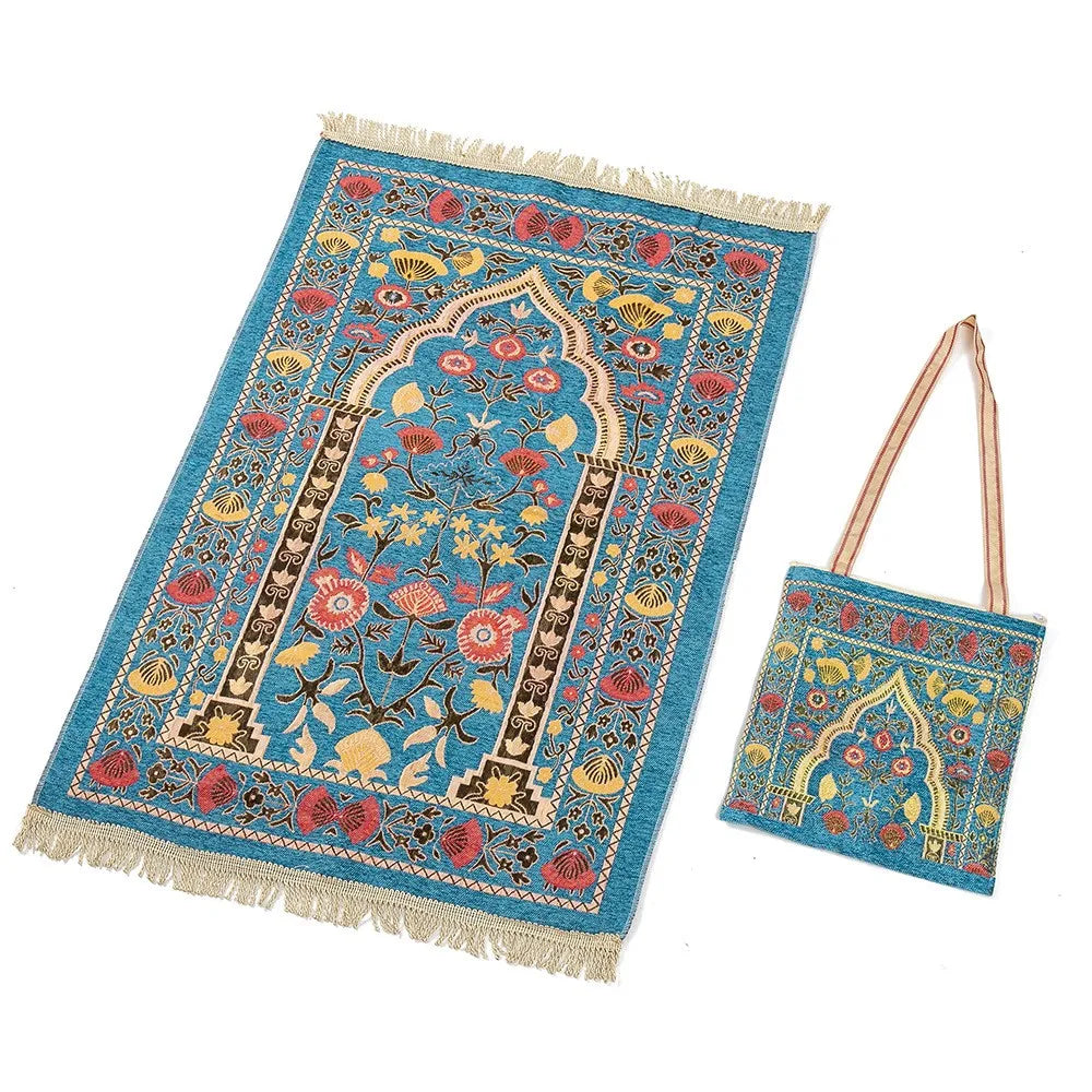 2pcs set Muslims Prayer Rugs With Bag Polyester Portable Blanket Islamic Mat with Tassels Travel Blanket Prayer Mat