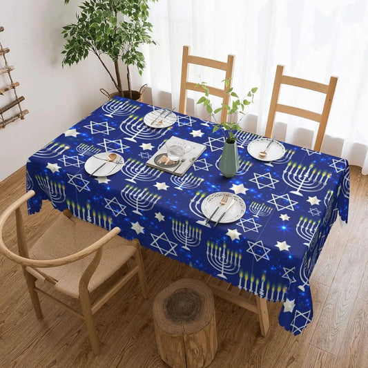 Jewish Happy Hanukkah Menorah rectangle Tablecloth Dining Room decor waterproof Tablecloth for table Holiday party decorations